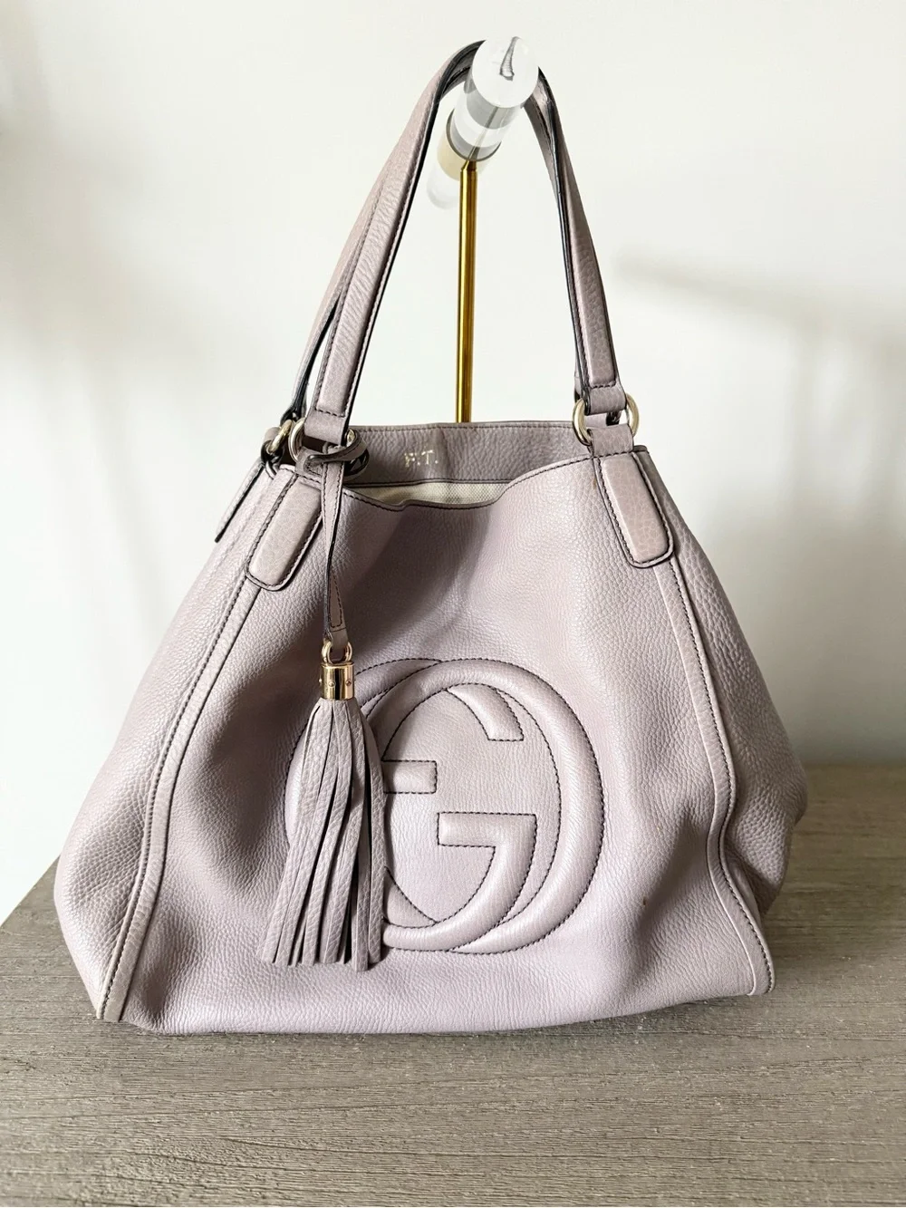 Gucci Soho Tote Taupe Pebbled Leather Shoulder Bag